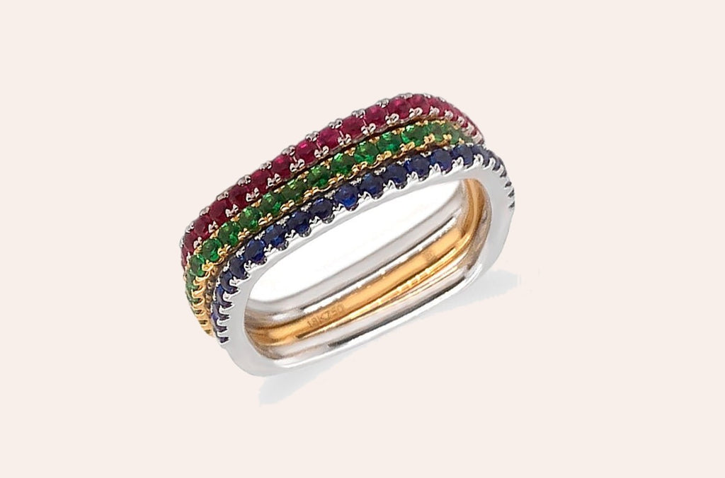 Ring 18kt Gold Half Band Mini Round Gems