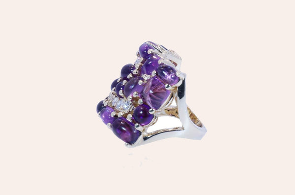 Ring Yellow Gold Amethyst & Diamonds