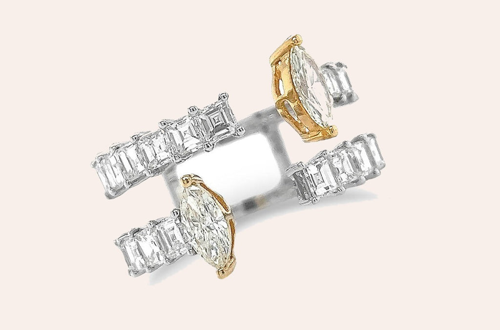 Ring 18kt Mixed Gold Open Carre & Marquise Diamonds