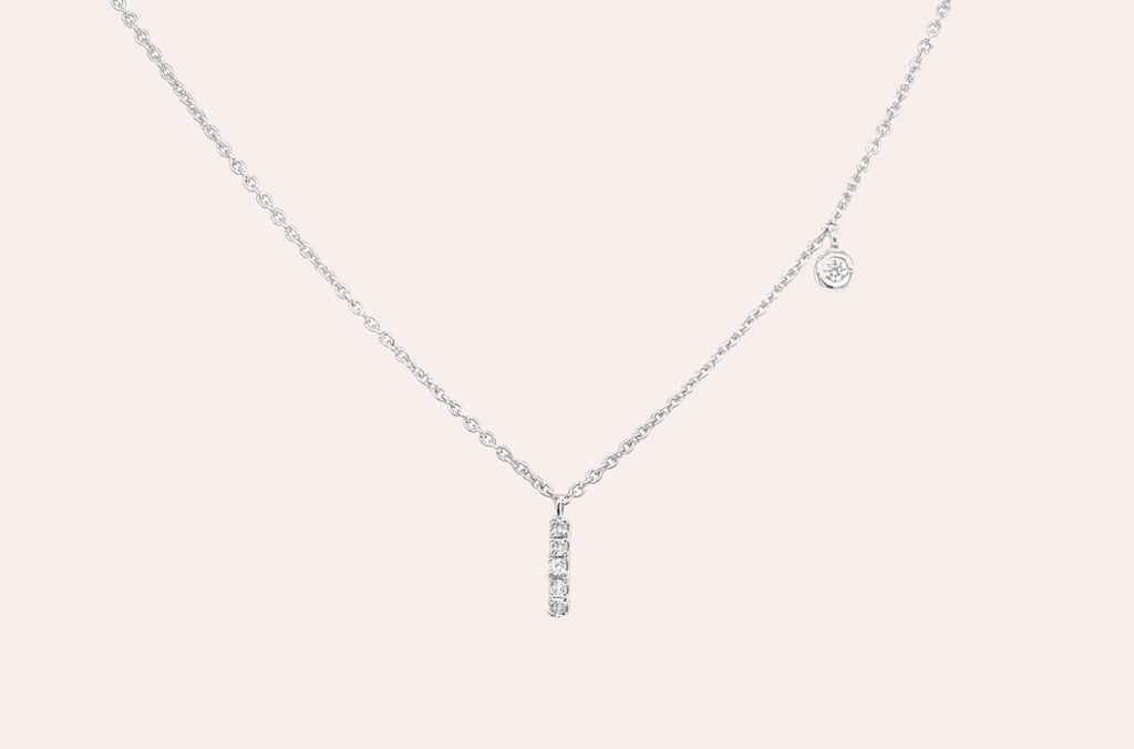 Necklace Initial Letter I White Gold with Diamond