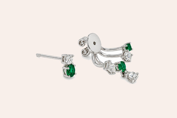 Earrings 18kt Gold Triple Jacket Tsavorites & Diamonds