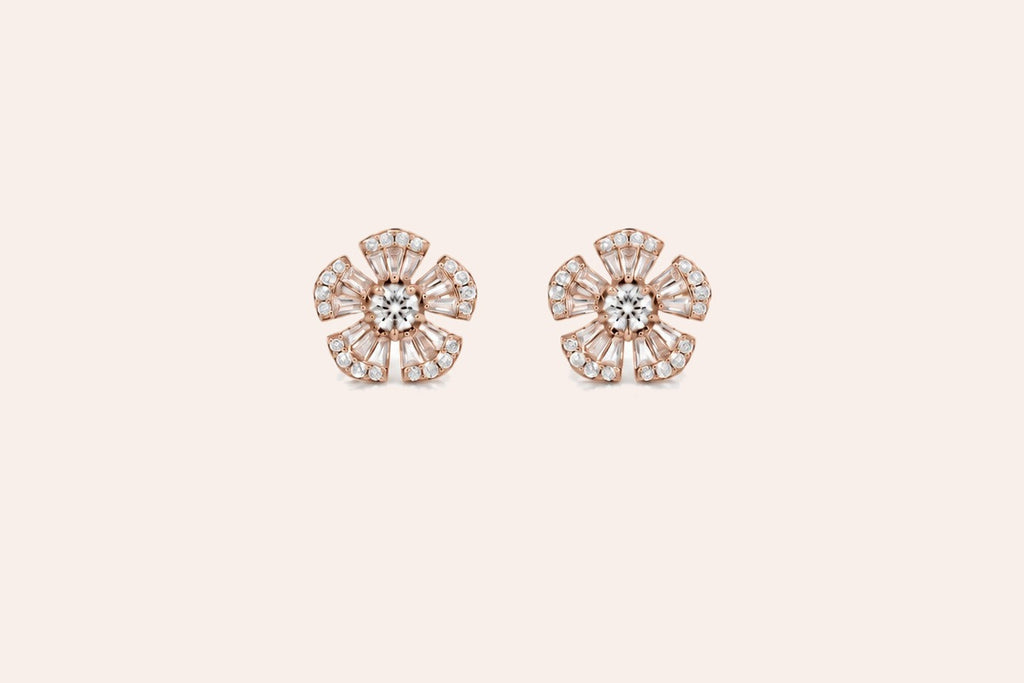 Earrings 18kt Rose Gold Five Petals Diamonds Stud