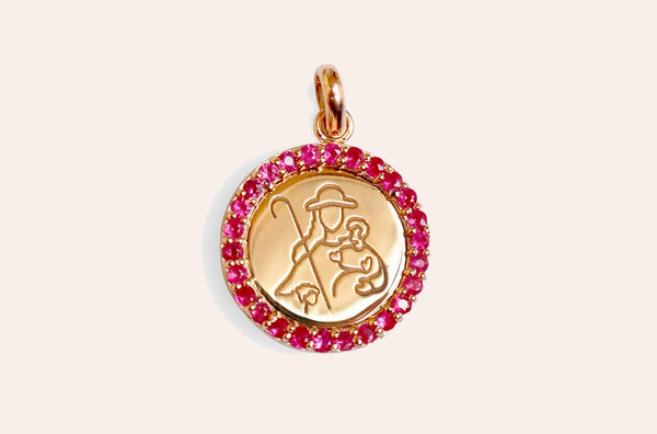Medal Divine Shepherdes | Divina Pastora Gold & Hot Pink Sapphires