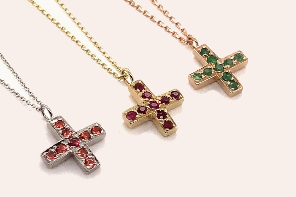Pendant 14kt Gold & Gemstones Small Cross