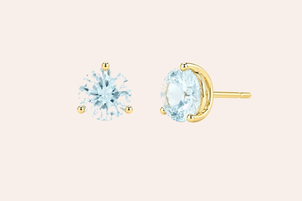 Earrings Round Aquamarines 14kt Gold Studs