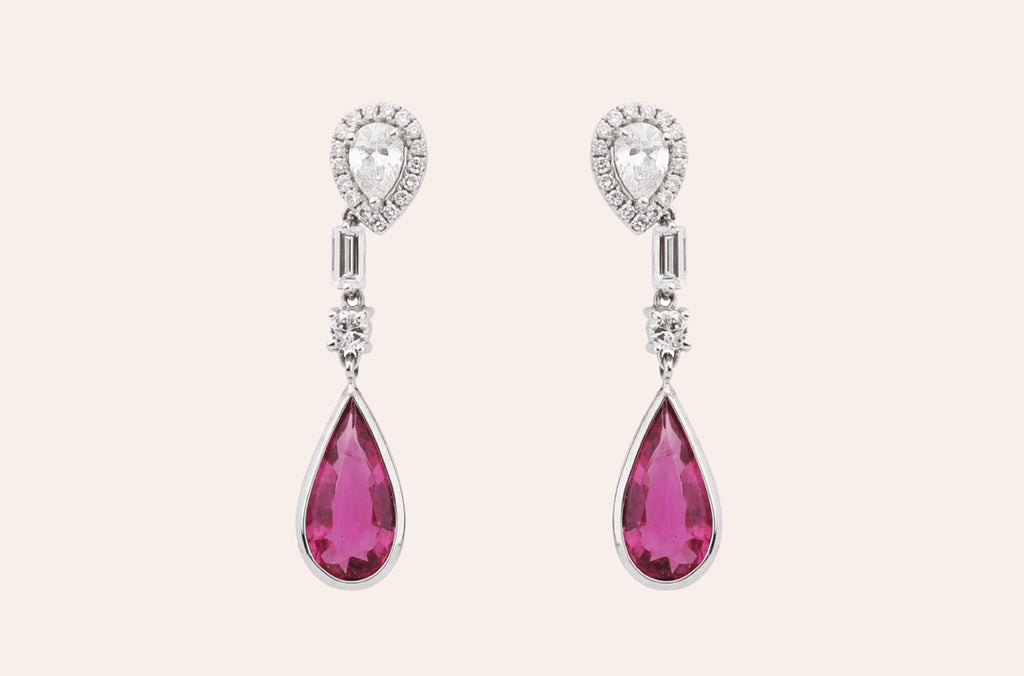 Earrings Pear Shape Tourmaline & Diamonds