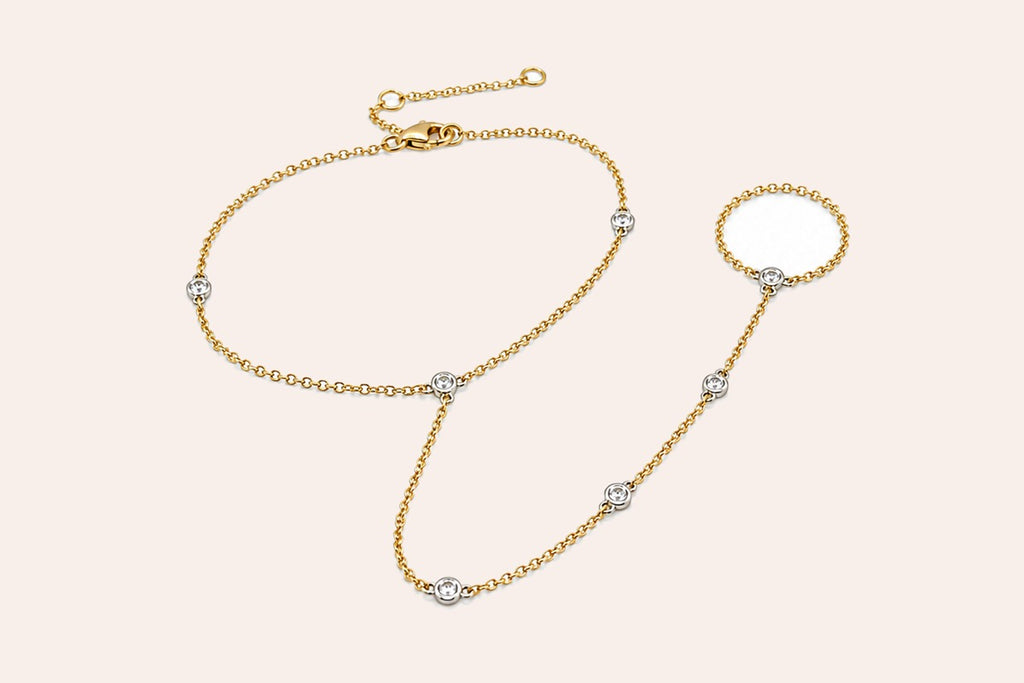 Bracelet 14Kt Mixed Gold Hand Chain Diamonds by the Yard