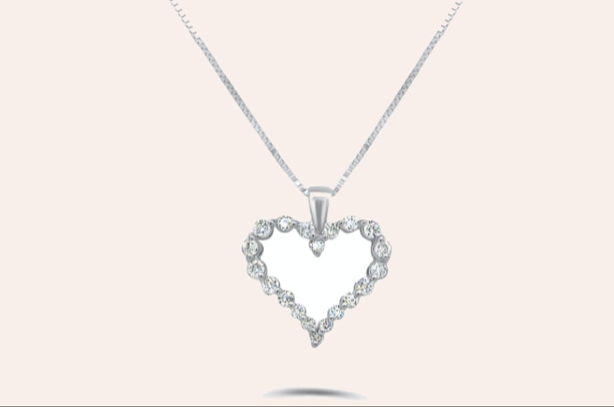 Necklace 14Kt White Gold  Heart Shape with Diamonds
