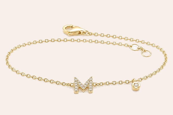 Bracelet 14kt Gold Chain Initial Collection & Diamonds