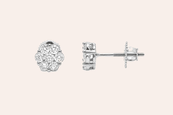 Earrings 0.20 cts Diamonds Round Cluster 14kt Gold