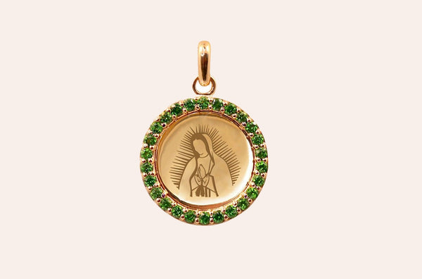 Medal Our Lady of Guadalupe | Virgen de Guadalupe Gold & Green Garnet