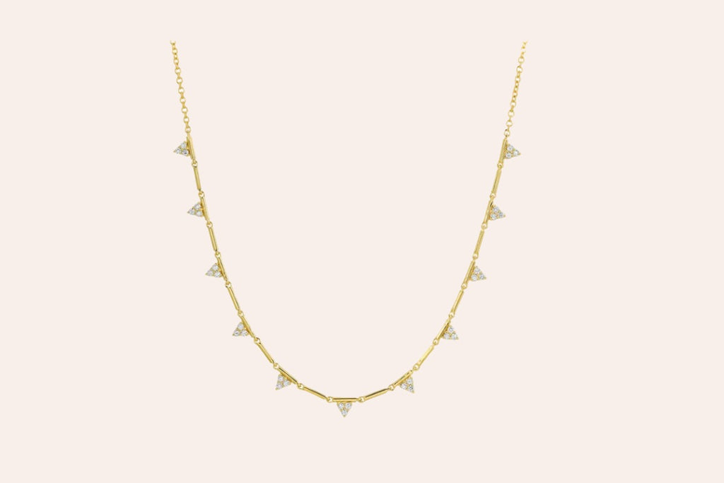 Necklace 14kt Gold Eleven Triangles Shape with Diamonds