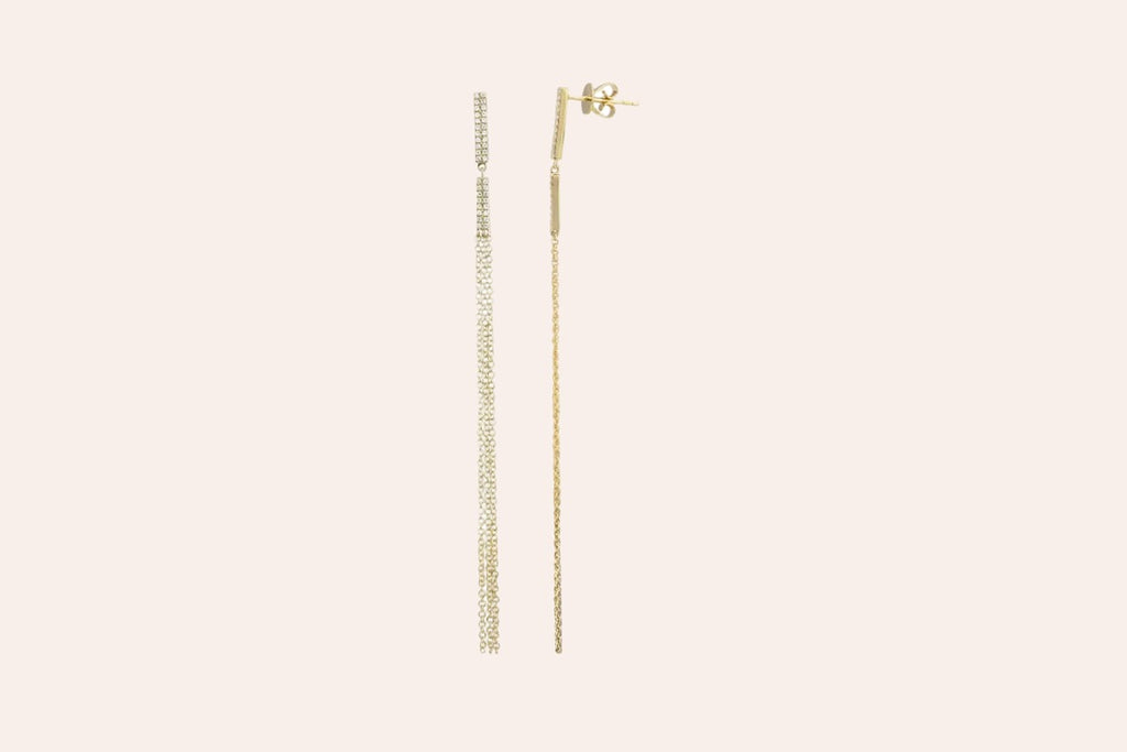 Earrings 14kt Gold Diamonds and rain of Chains