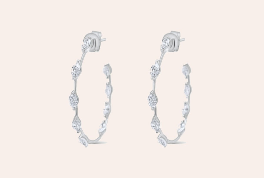 Earrings 18kt White Gold Hoops with Marquise Diamonds
