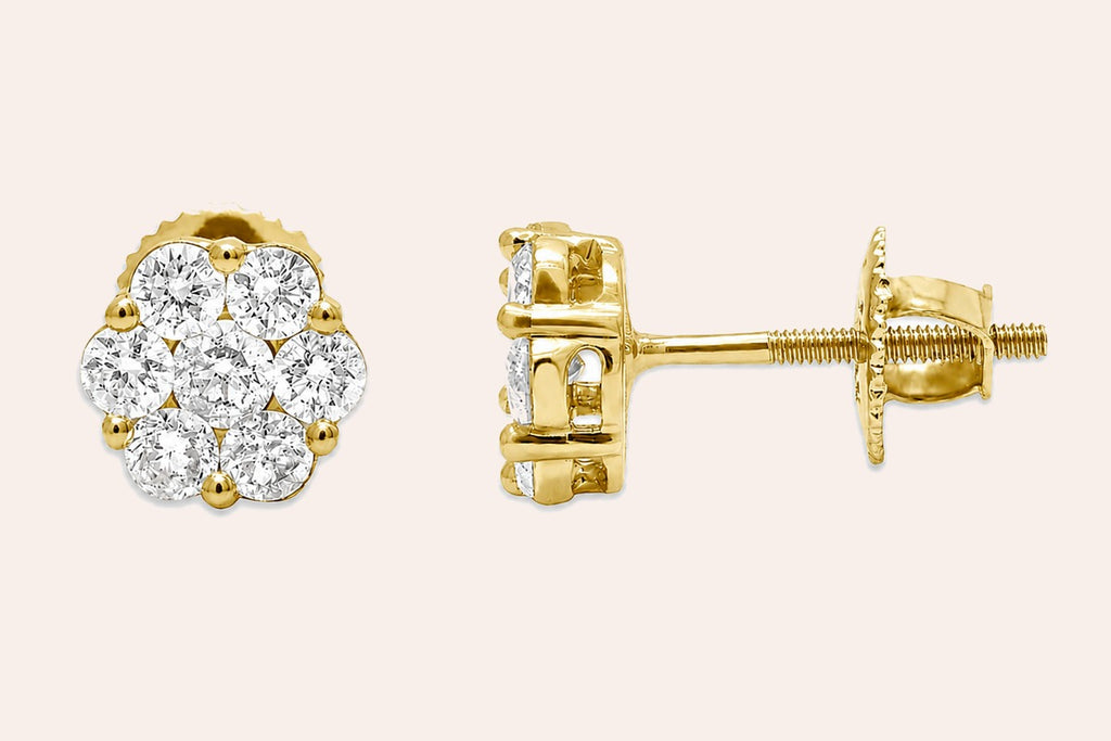 Earrings 0.45 cts Diamonds Round Cluster 14kt Yellow Gold