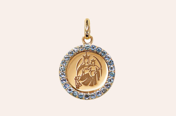 Medal Our Lady of Mount Carmen | Virgen del Carmen Gold & Aquamarine