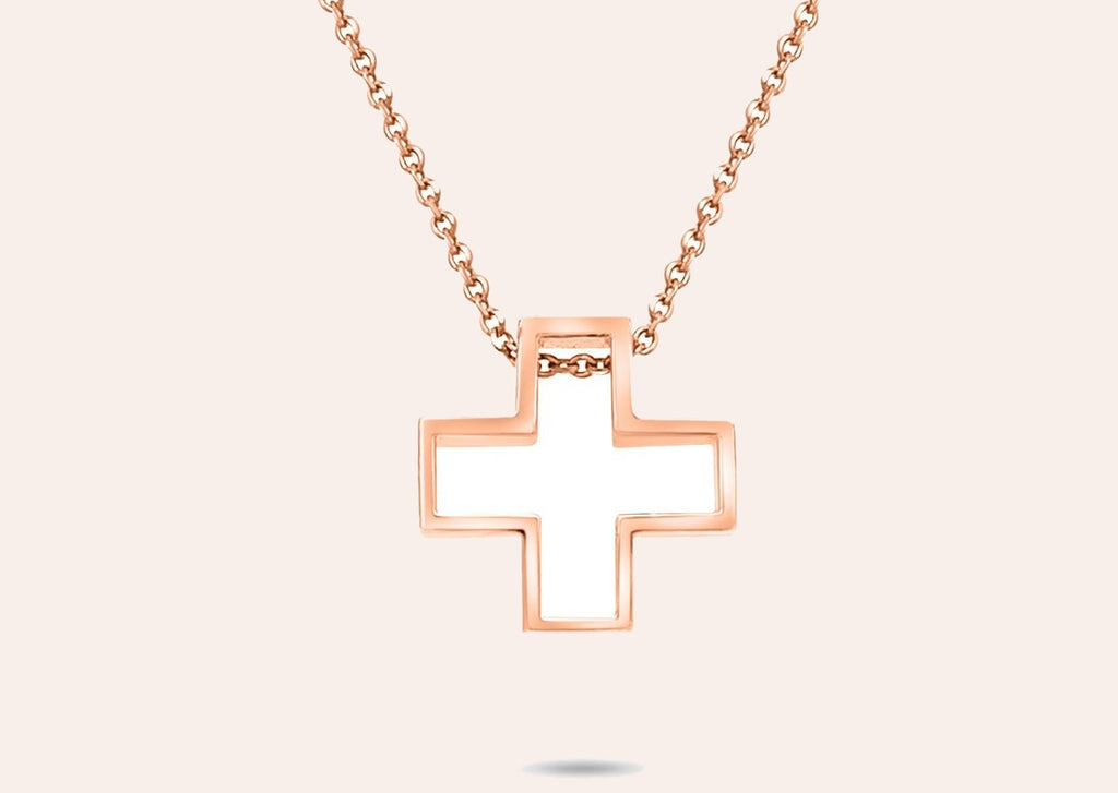 Necklace 14kt Rose Gold Cross Silhouette