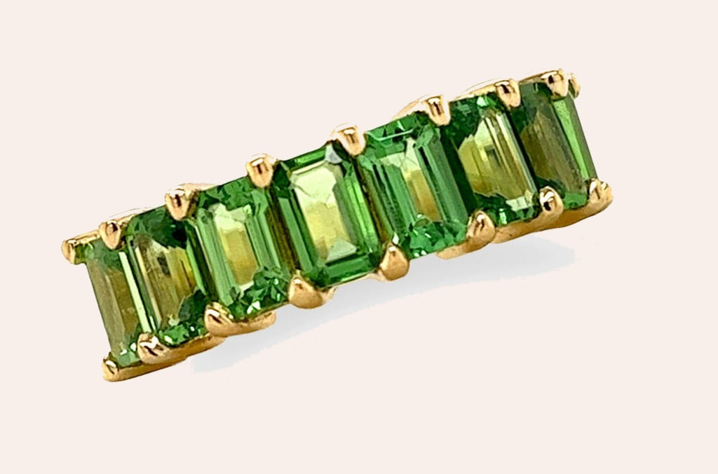 Ring 18kt Gold Half Band Emerald Cut Tsavorite Garnets 2.7 cts