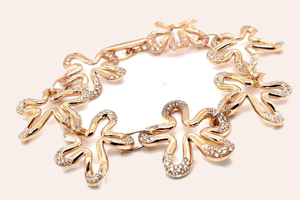 Flower Bracelet 18 Kt Rose Bracelet with Diamonds 7.5 inches