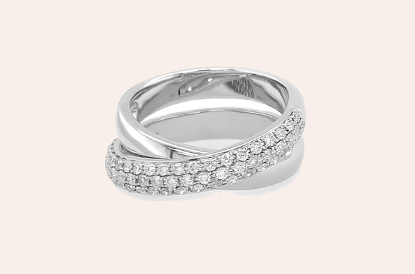 Ring 18kt Gold 64 Diamonds Criss Cross Wedding Band