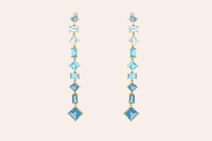 Earrings 18kt Gold and Mixed-Cut Inline Blue Topaz
