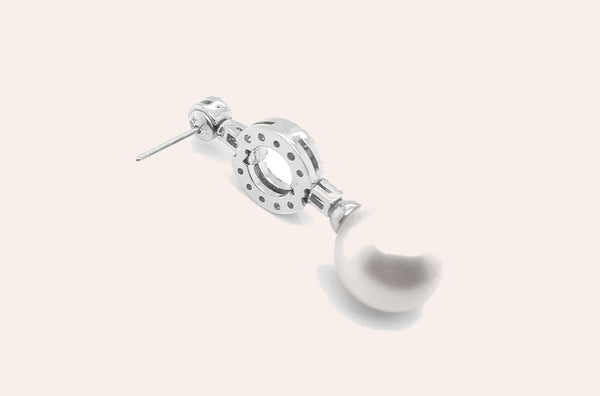 Earrings 18kt White Gold Large Dangle South Sea Pearl & Diamonds