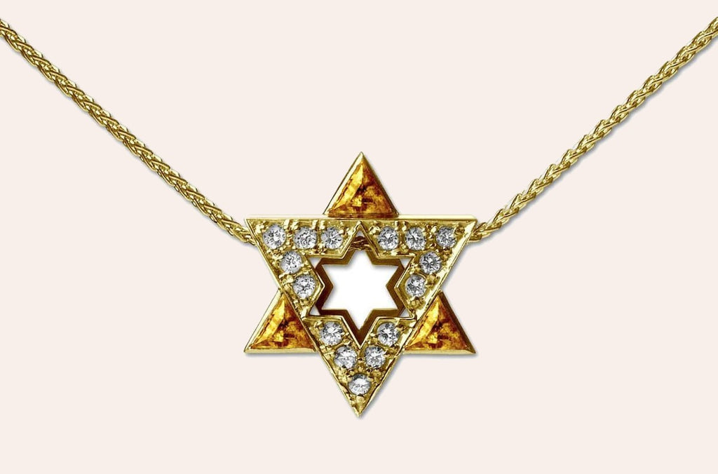Necklace Star of David  18kt Gold with Yellow Sapphires & Diamonds
