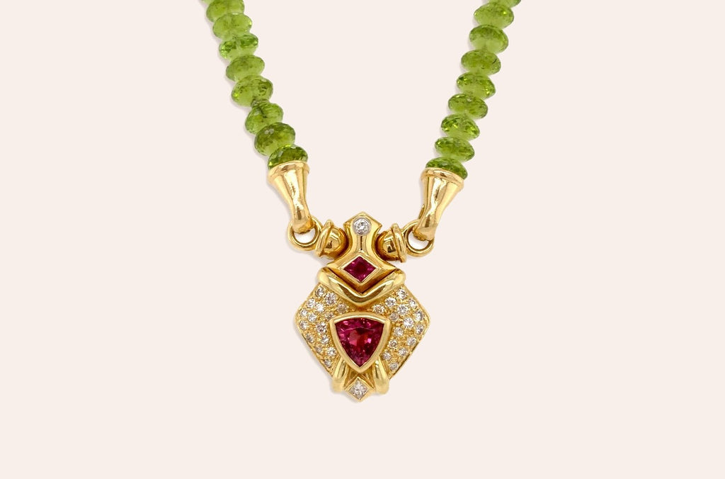 Necklace 18kt Gold Peridot & Tourmaline