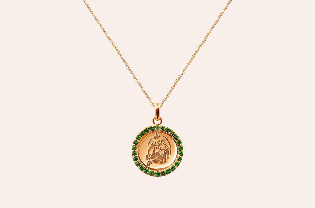 Medal Our Lady of Mount Carmen | Virgen del Carmen Gold & Green Garnet