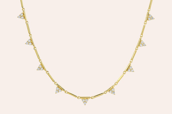 Necklace 14kt Gold Eleven Triangles Shape with Diamonds