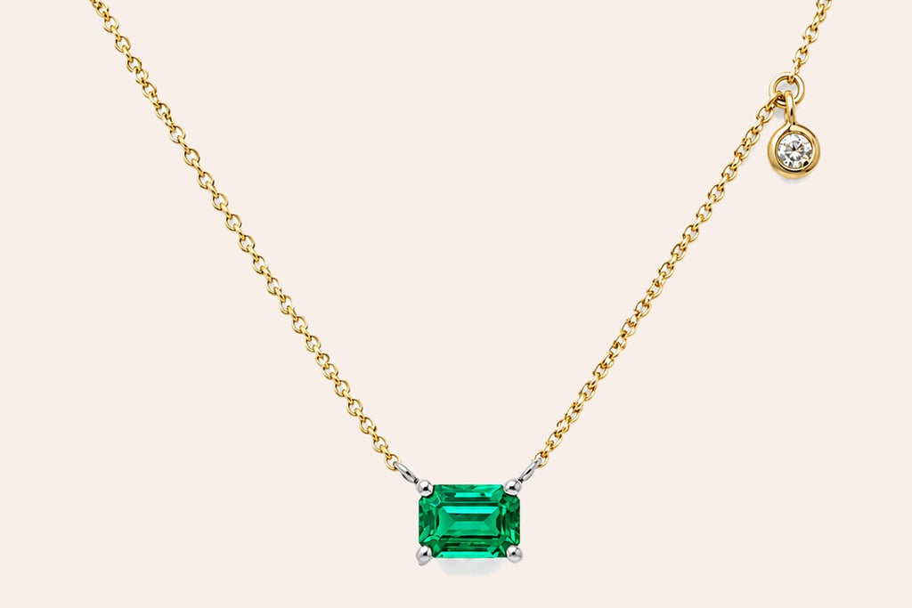 Necklace 14kt Gold Emerald cut Emerald & Diamond