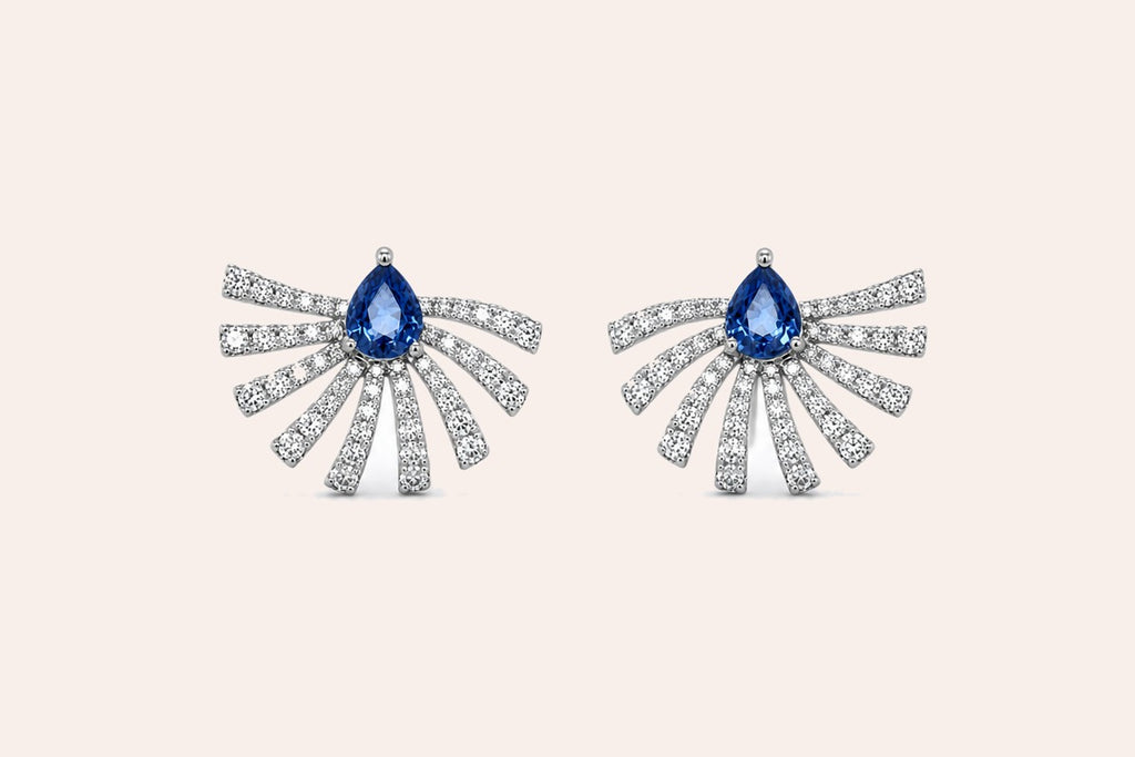 Earrings 18kt White Gold Sapphire and Round Diamonds Stardusts
