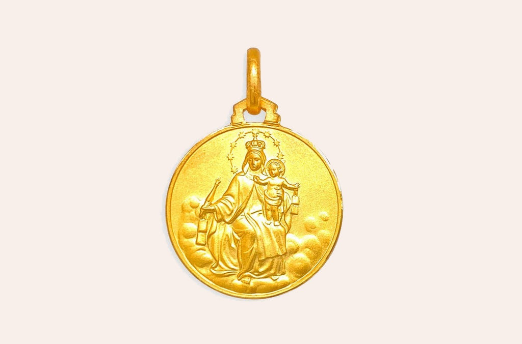Medal 18kt Solid Gold Lady of Mount Carmen Pendant