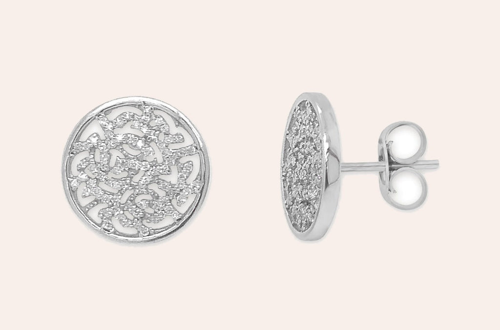 Earrings 18kt Gold Serpentine Diamonds Disc Studs