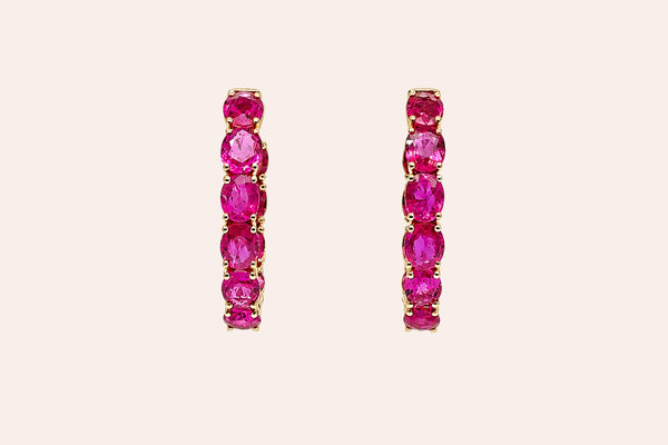 Earrings 18kt Gold Pink Oval Sapphires Hoops