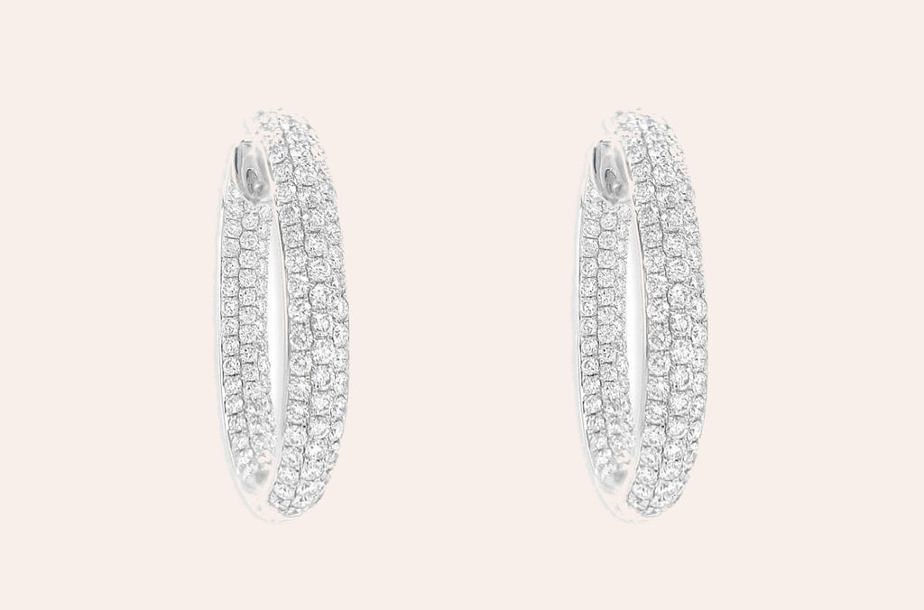 Earrings 18kt Gold & 3-Row Diamonds Hoops