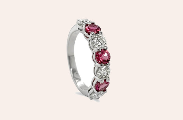 Ring 18kt Gold Half Band Tourmalines & Diamonds