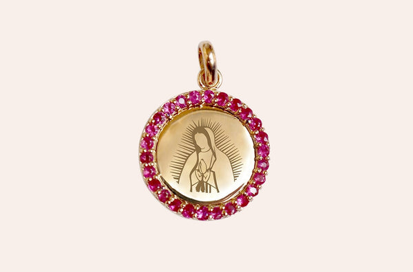 Medal Our Lady of Guadalupe | Virgen de Guadalupe Gold & Hot Pink Sapphires