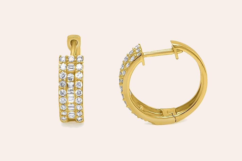 Earrings 18kt Yellow Gold Hoops & Baguettes Diamonds