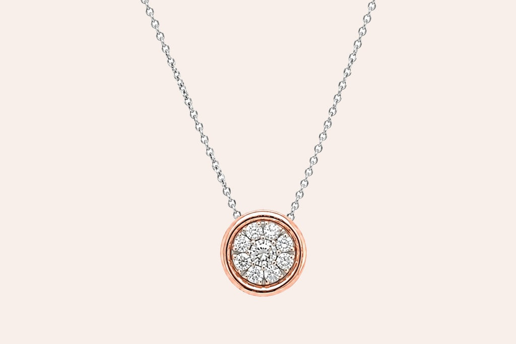 Necklace 18kt Mixed Gold with 9 Round Diamonds 0.46 carats