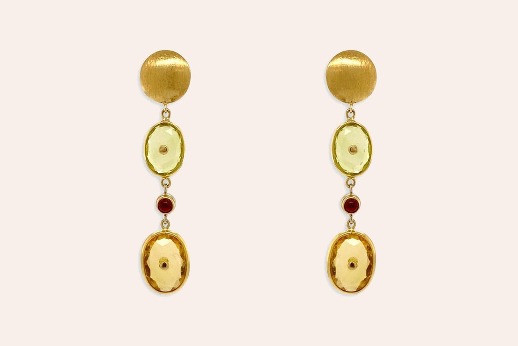 Earrings Lemon Citrine & Ruby Cabochon