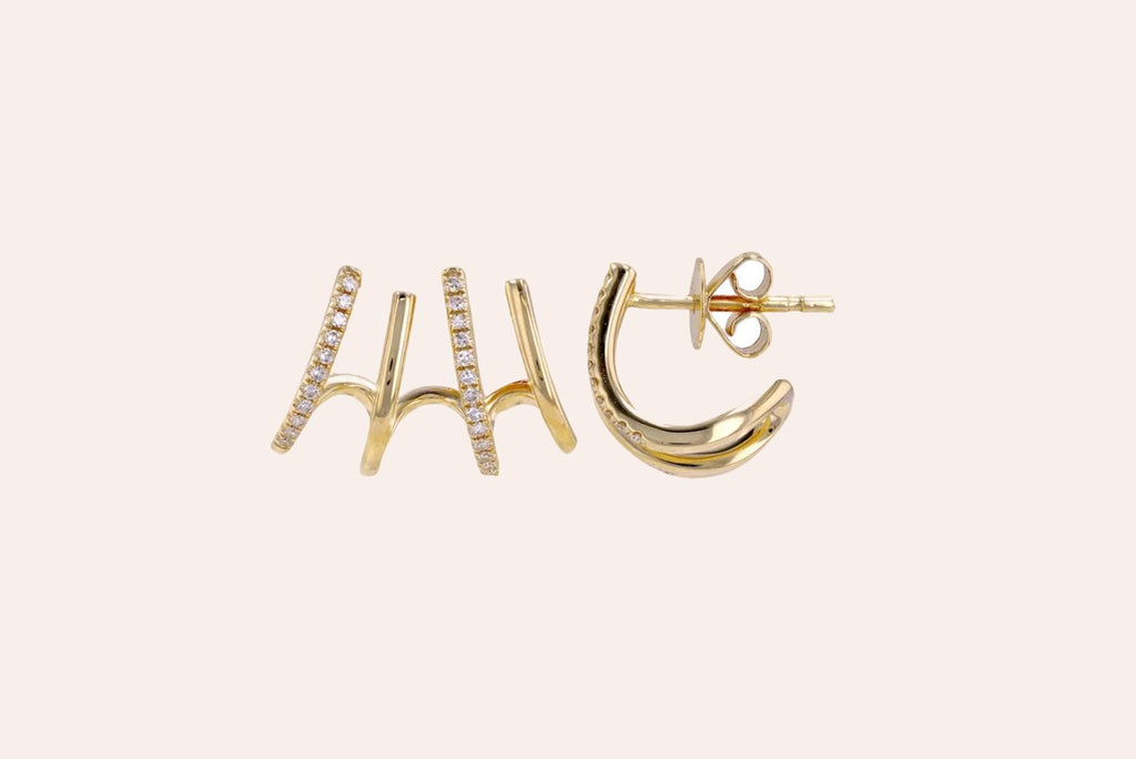 Earrings 14kt Yellow Gold Lobe Stud Four Claw & Diamonds