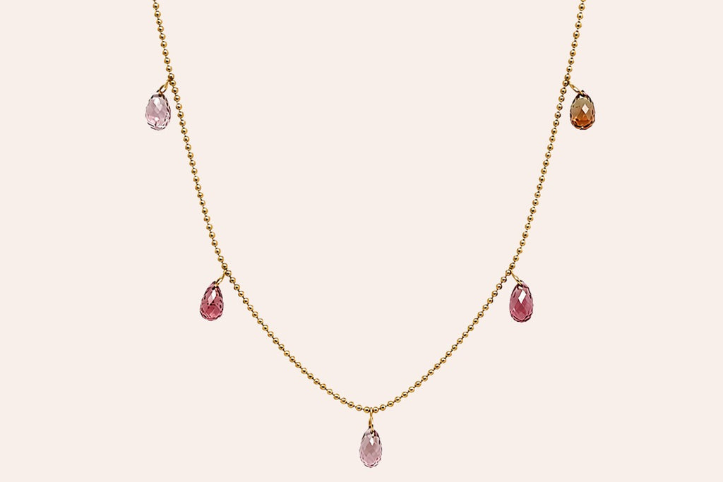Necklace 14kt Gold Shaker 5 Purple Sapphires