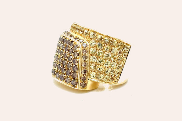 Paolo Piovan Gioielli 18Kt Yellow Gold Ring  Diamonds & YL Sapphires