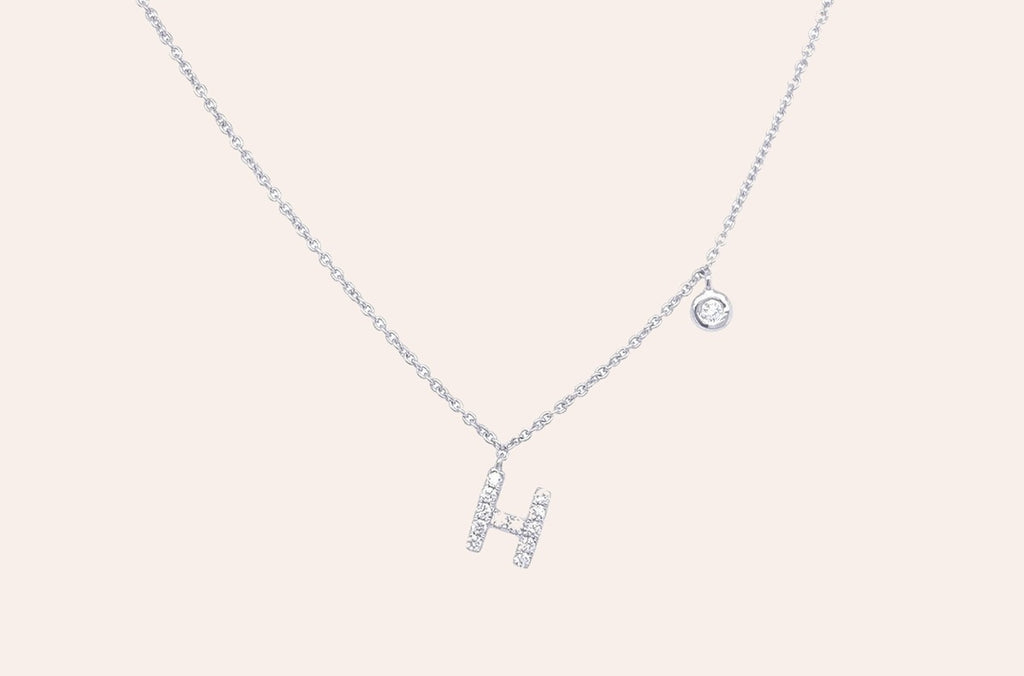 Necklace Initial Letter H White Gold with Diamond
