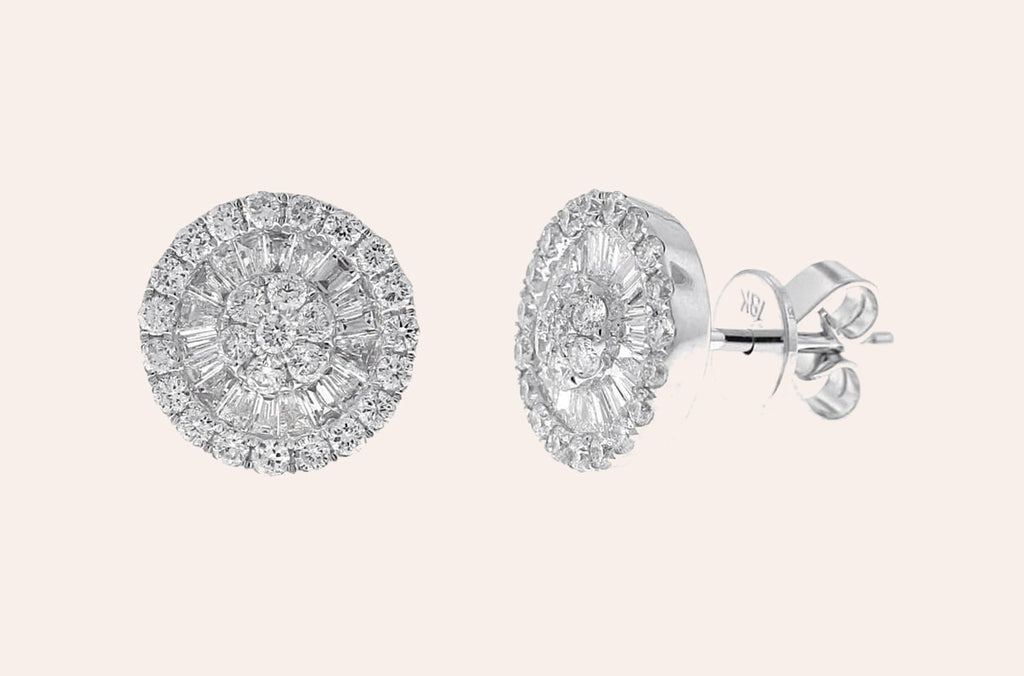 Earrings 18kt Gold Baguette & Round Diamonds Pizza