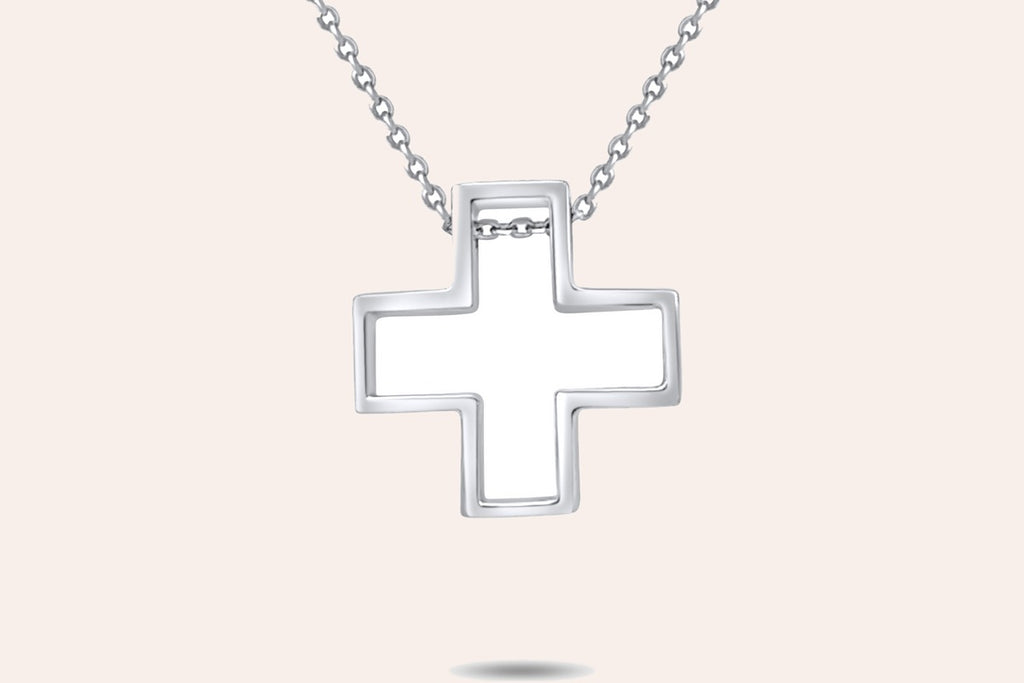 Necklace 14kt White Gold Cross Silhouette
