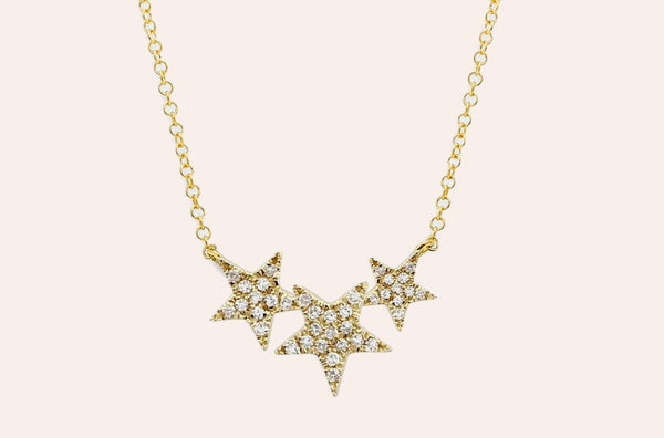 Necklace 14kt Gold 3 Stars & Diamonds