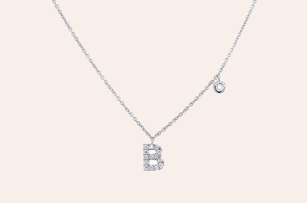 Necklace Initial Letter B White Gold with Diamond