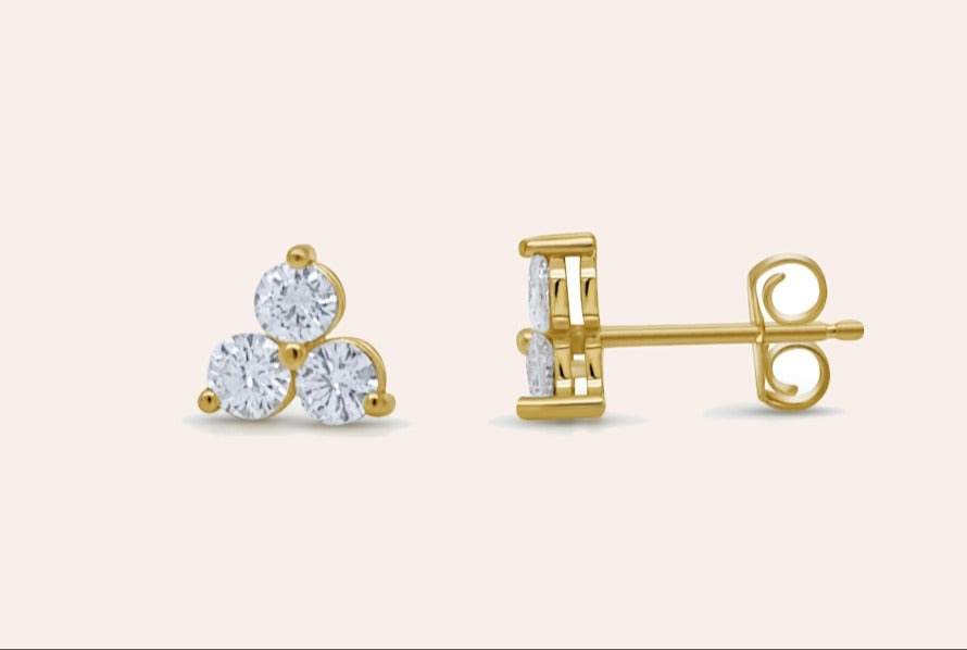 Earrings 0.62 tcw Diamonds Trio Cluster Stud 18kt Gold